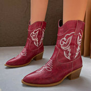 Red Sami Western Cowboy Boots with Embroidered Design | Boots Daverri Fashions