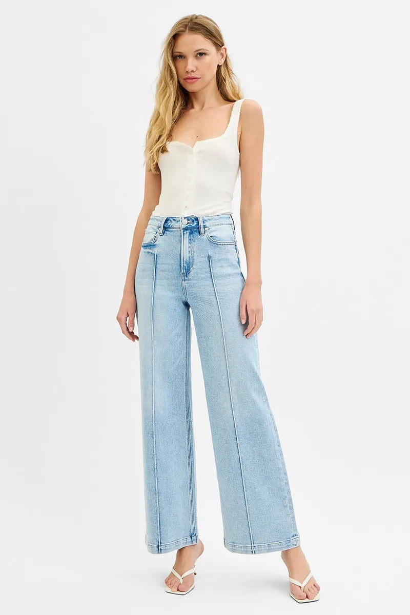 RISEN Full Size High Waist Wide Leg Pintuck Detailed Plus Size | Daverri Fashions