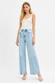 RISEN Full Size High Waist Wide Leg Pintuck Detailed Plus Size | Daverri Fashions