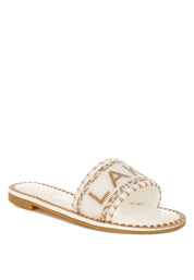 Beige Hot Hub Beaded Lake Como Flat Slip Ons | Slides Daverri Fashions