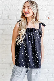And The Why Daisy Polka Dot Print Ruffle Tank Top | Tops Daverri Fashions