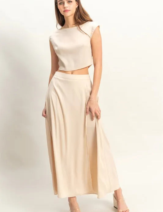 CHAMPAGNE HYFVE Sleeveless Top and Maxi Skirt Set | Outfit Sets Daverri Fashions