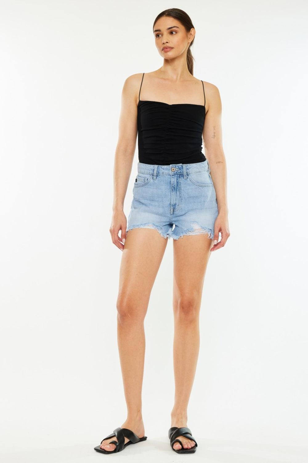 Kancan Raw Hem Distressed High Waist Denim Shorts | Denim Shorts Daverri Fashions
