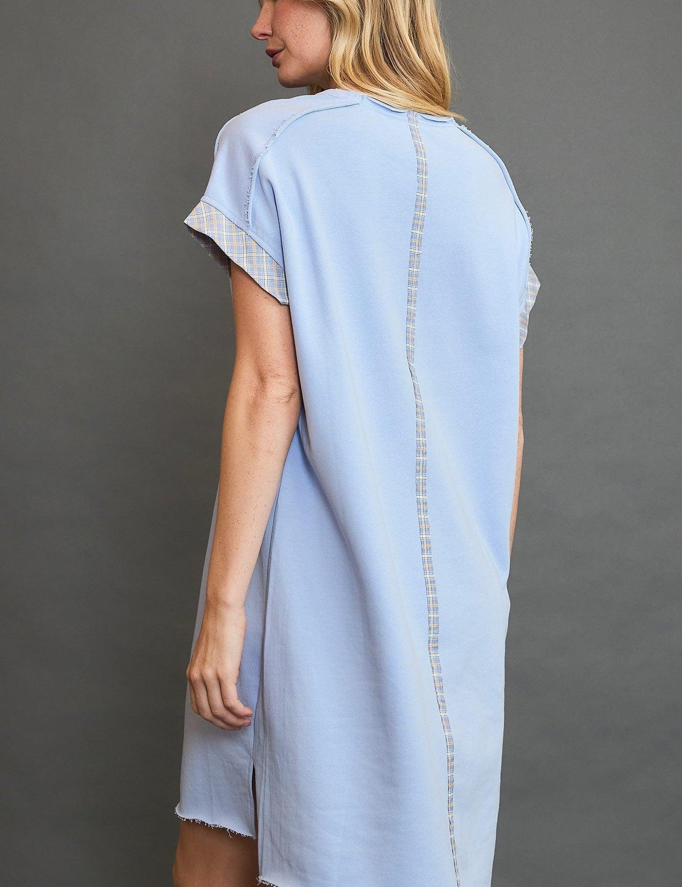 Umgee Peace Plaid Applique Short Sleeve Mini Dress | Daverri Fashions