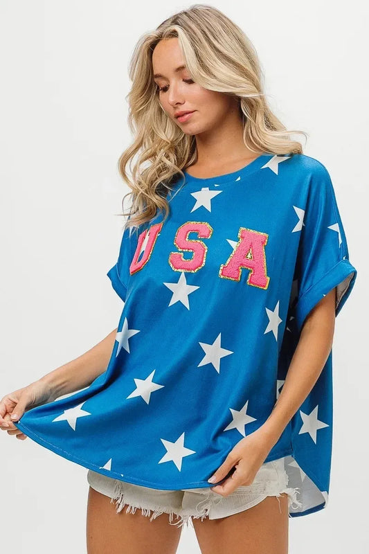 BiBi Fourth Of July Star Knit T-Shirt - DAVERRI FASHIONS