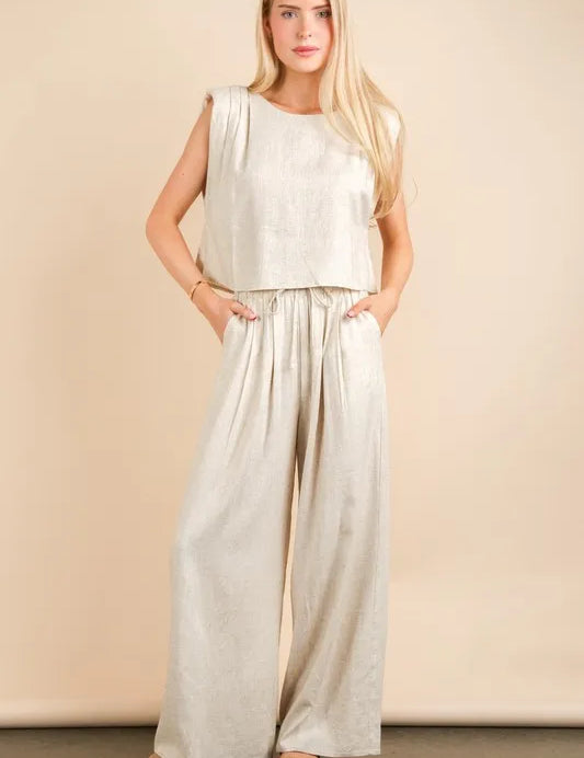 Oatmeal VERY J Solid Woven Top & Pants Set | Outfit Sets Daverri Fashions
