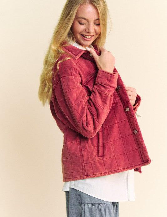 Davi & Dani Quilted Button Down Shacket with Chest Pockets | Shackets Daverri Fashions