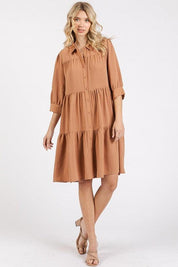 Mittoshop Button Detail Collared Neck Tiered Shirt Dress | Daverri Fashions