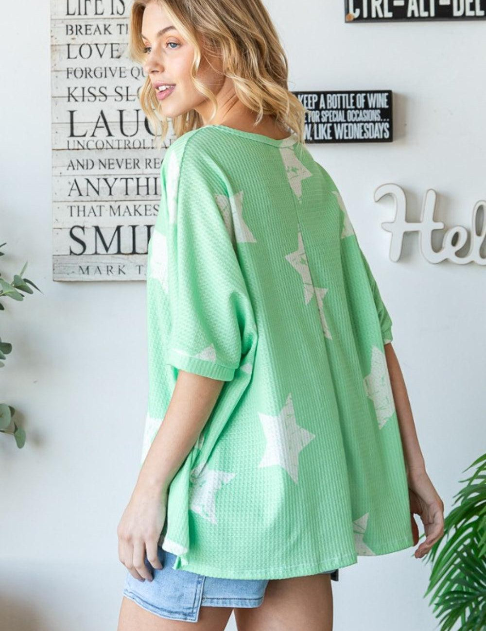 HOPELY Star Pattern Oversized Waffle T-Shirt | T-Shirts Daverri Fashions