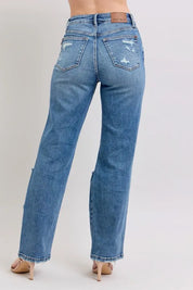 Judy Blue Full Size High Waist Heavy Destroy Straight Jeans Plus Size | Daverri Fashions