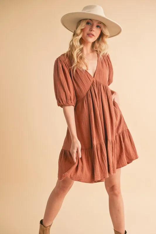 Aemi+Co Tied Back Ruffled Short Sleeve Mini Dress | Daverri Fashions