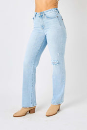 Judy Blue Full Size High Waist Distressed Straight Jeans | Jeans Daverri Fashions