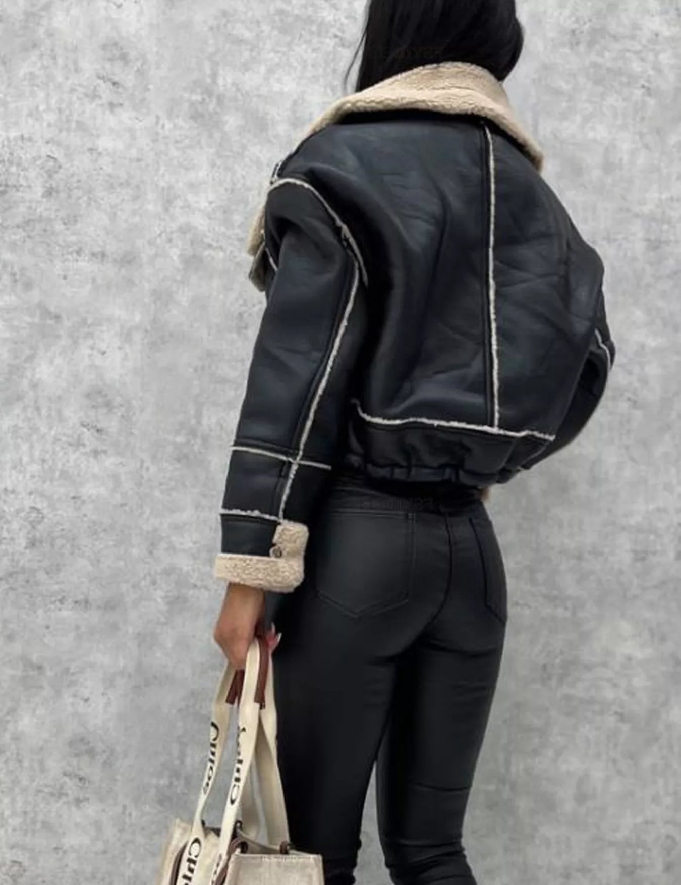 Sherpa Trim Cropped Jacket | Outerwear Daverri Fashions