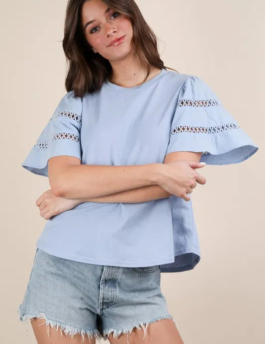 VERY J Lace Trim Sleeve Top | Tops Daverri Fashions