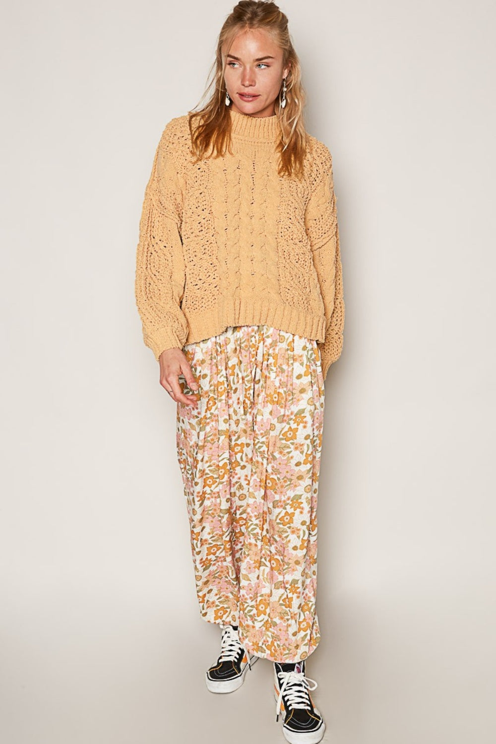 POL Mock Neck Cable Knit Sweater | Sweaters Daverri Fashions