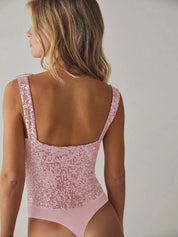Sequin Wide Strap Bodysuit | Daverri Fashions