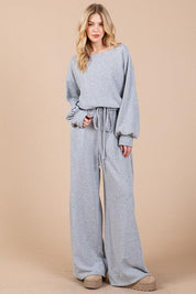 Ces Femme Boat Neck Long Sleeve Drawstring Jumpsuit | Jumpsuits Daverri Fashions
