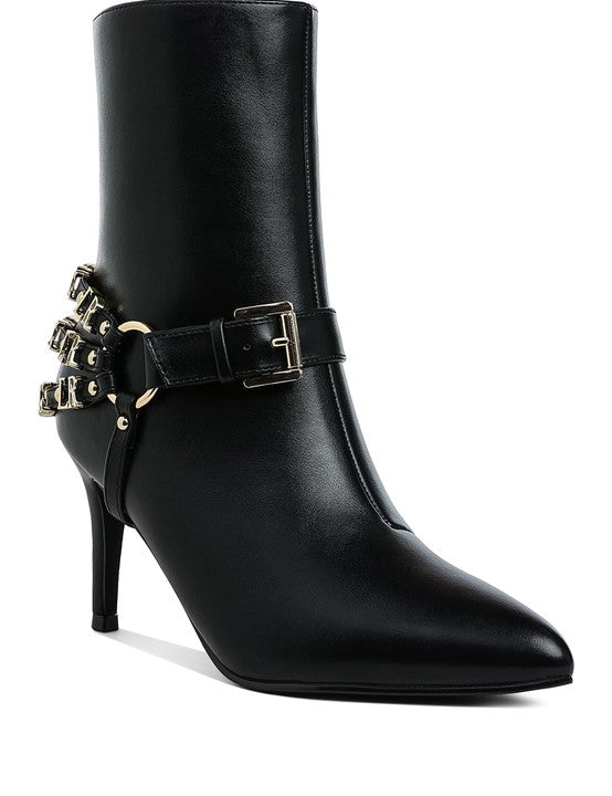 Black Nicene Harness Detail Stiletto Boots | Boots Daverri Fashions