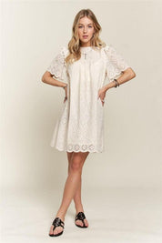 ADORA Ruffled Eyelet Round Neck Dress | Daverri Fashions