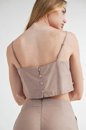 MABLE Linen Mix Crop Cami and Wide Leg Pants Set | Outfit Sets Daverri Fashions