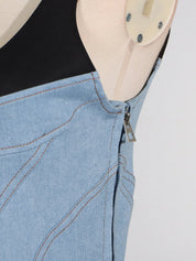 Contrast Adjustable Strap Denim Dress | Daverri Fashions