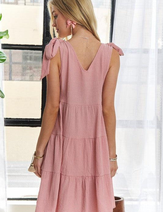 ADORA V-Neck Tie Shoulder Dress | Knee Length Dresses Daverri Fashions