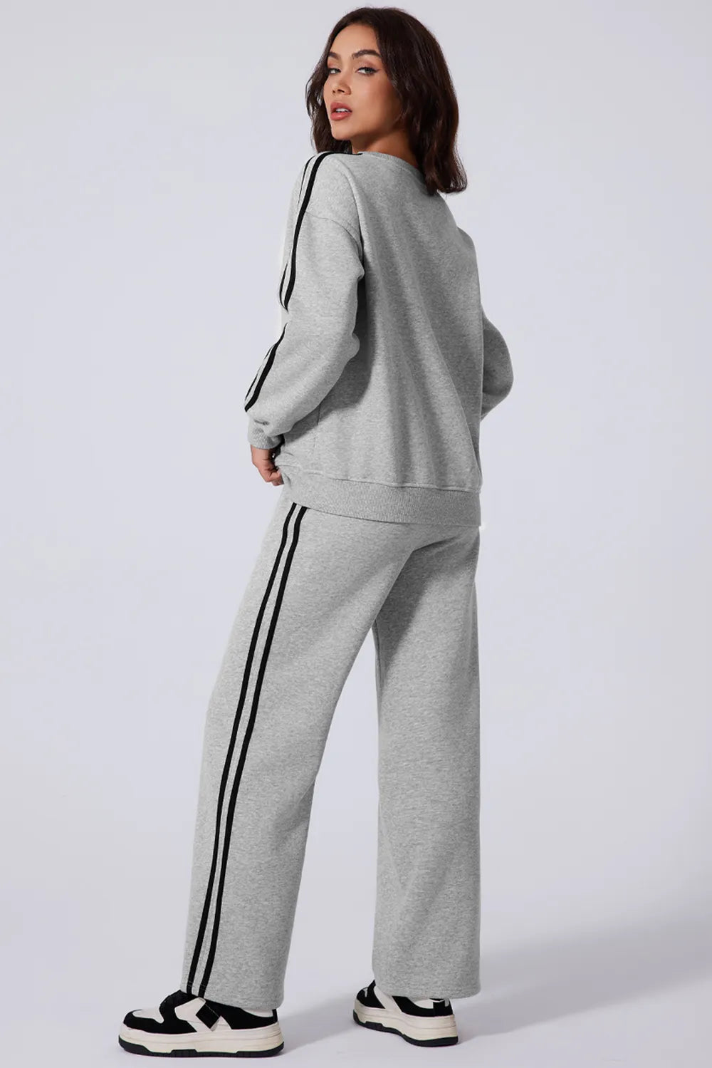 Side Striped Round Neck Top and Pants Active Set | Loungewear Sets Daverri Fashions
