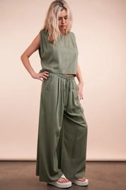 VERY J Solid Woven Top & Pants Set | Outfit Sets Daverri Fashions