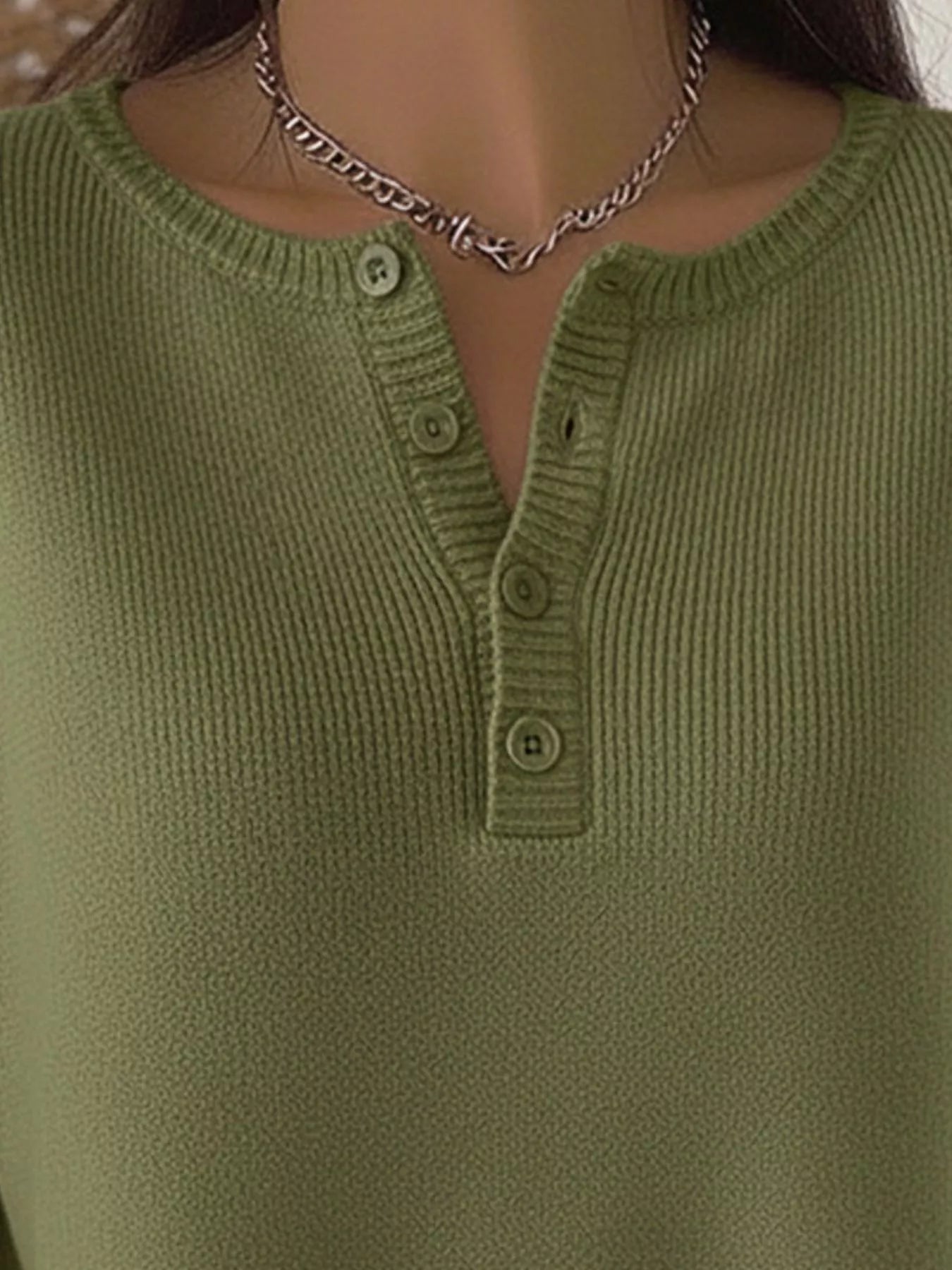 Full Size Half Button Long Sleeve Knit Top Plus Size | Knit Tops Daverri Fashions
