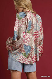 Umgee Boho Feather Print Peasant Blouse | Blouses Daverri Fashions