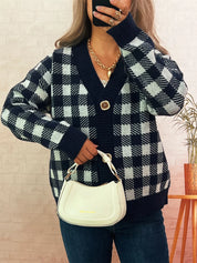 Navy One Size Plaid Button-Down Cardigan | Cardigans Daverri Fashions