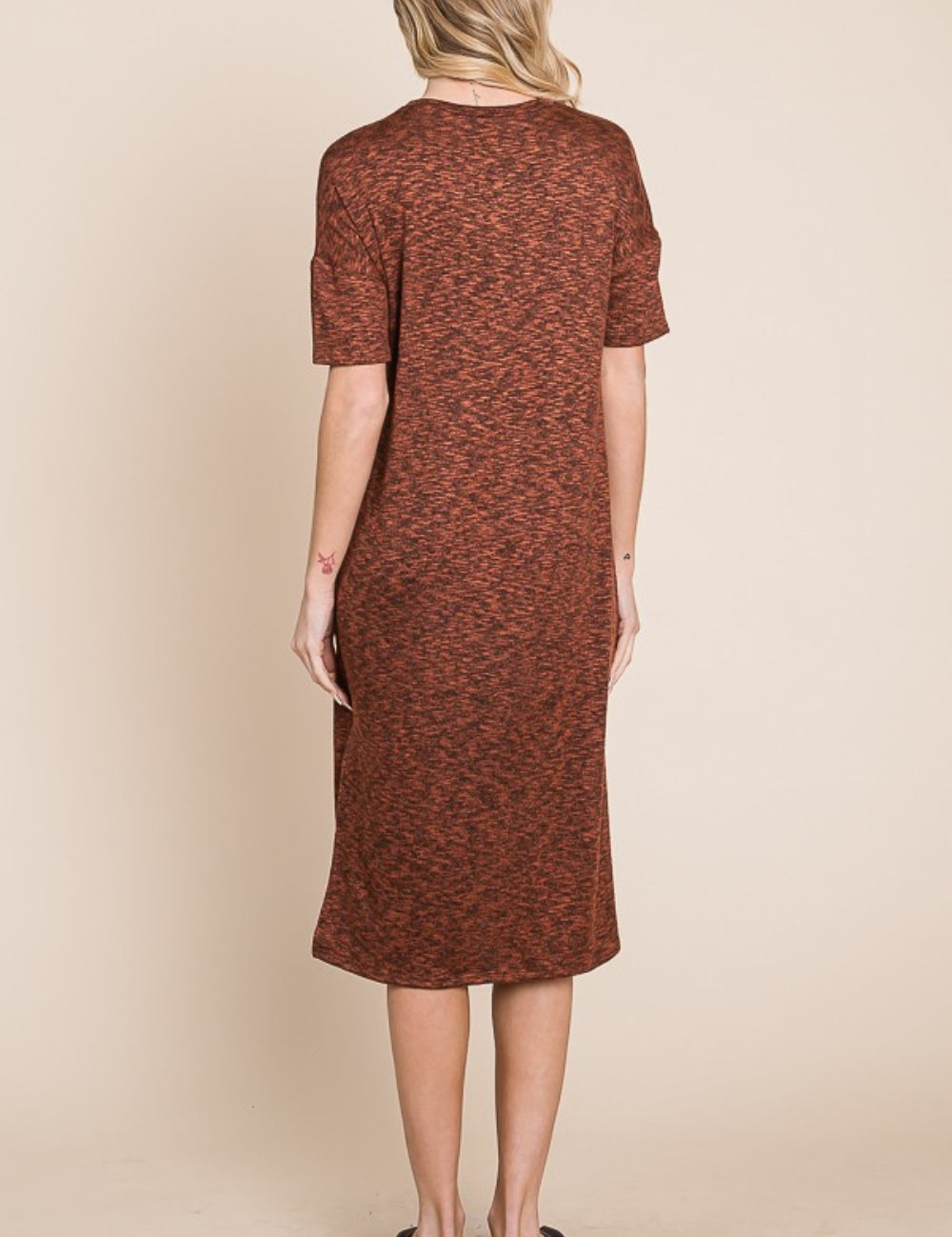 BOMBOM Round Neck Side Slit Midi Dress | Daverri Fashions