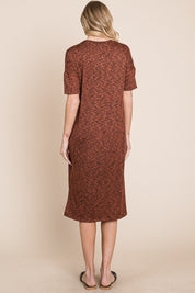 BOMBOM Round Neck Side Slit Midi Dress | Daverri Fashions