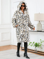 Thermal Leopard Faux Fur Hooded Coat | Coats Daverri Fashions