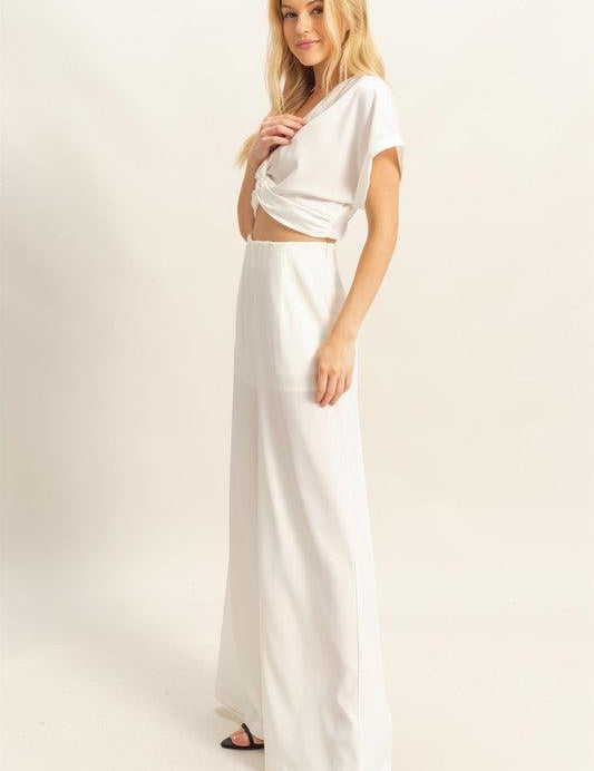 HYFVE Twisted Front Short Sleeve Top and Wide Leg Pants Set | Outfit Sets Daverri Fashions