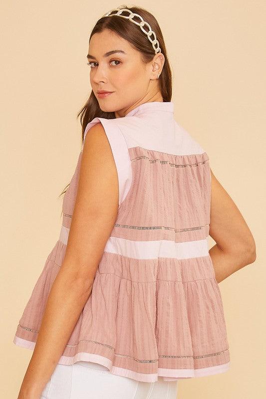 Annie Wear Contrast Trim Peplum Button Detail Blouse | Blouses Daverri Fashions