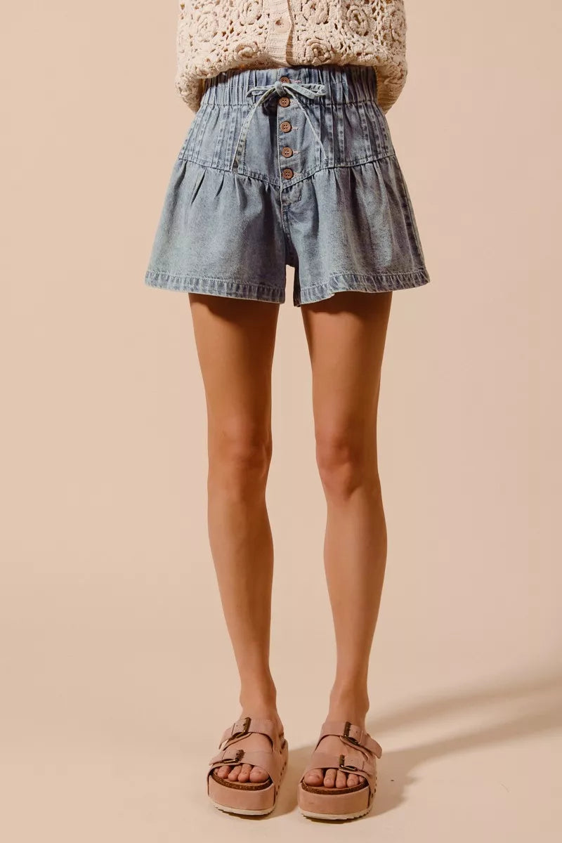 SO ME Flared Denim Shorts with Elasticized Waist | Denim Shorts Daverri Fashions