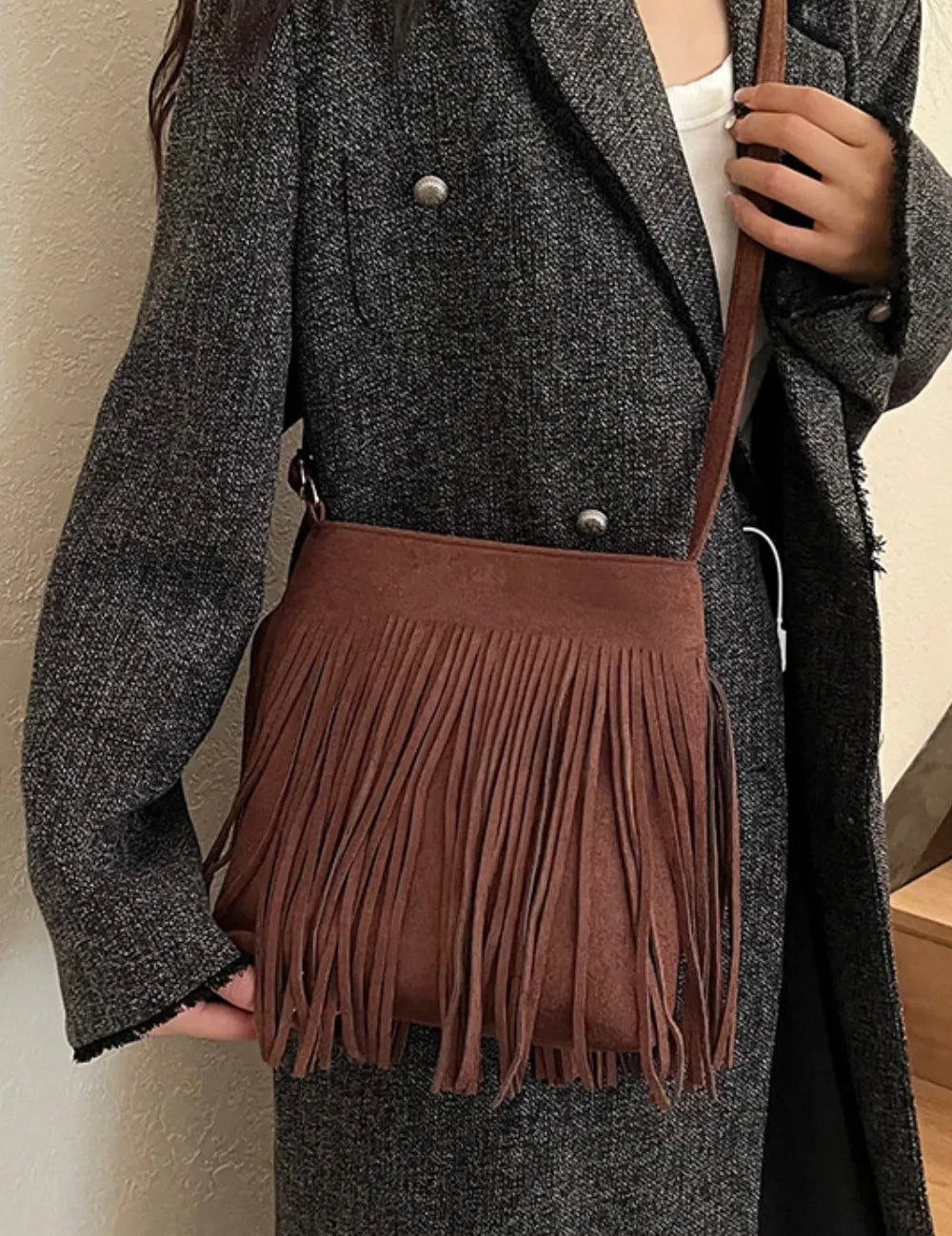 Suede Fringe Shoulder Bag | Handbags Daverri Fashions