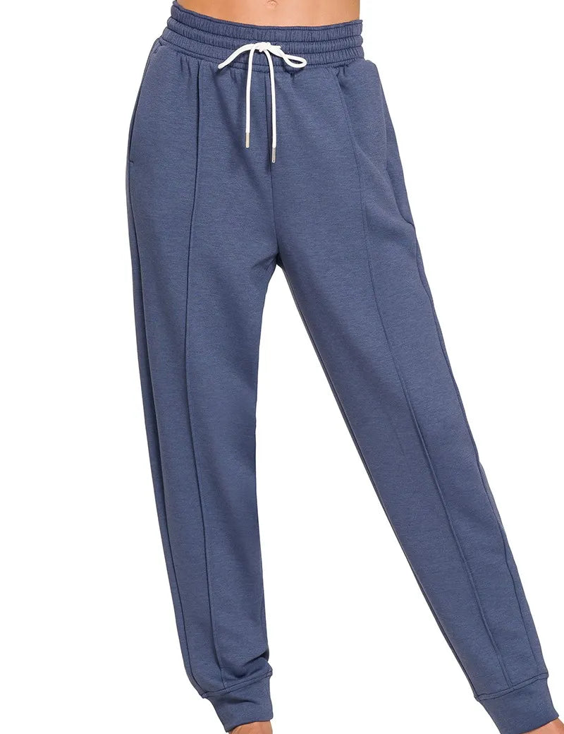 Zenana Drawstring Scuba Sweatpants with Pockets Blue Indigo | Sweatpants Daverri Fashions