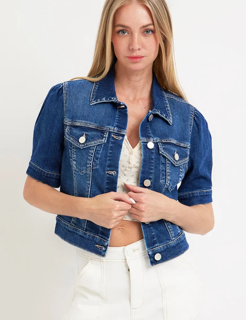 DARK L RISEN Puffed Short Sleeve Crop Denim Jackets | Denim Jackets Daverri Fashions