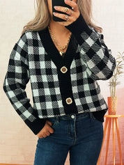 Black One Size Plaid Button-Down Cardigan | Cardigans Daverri Fashions