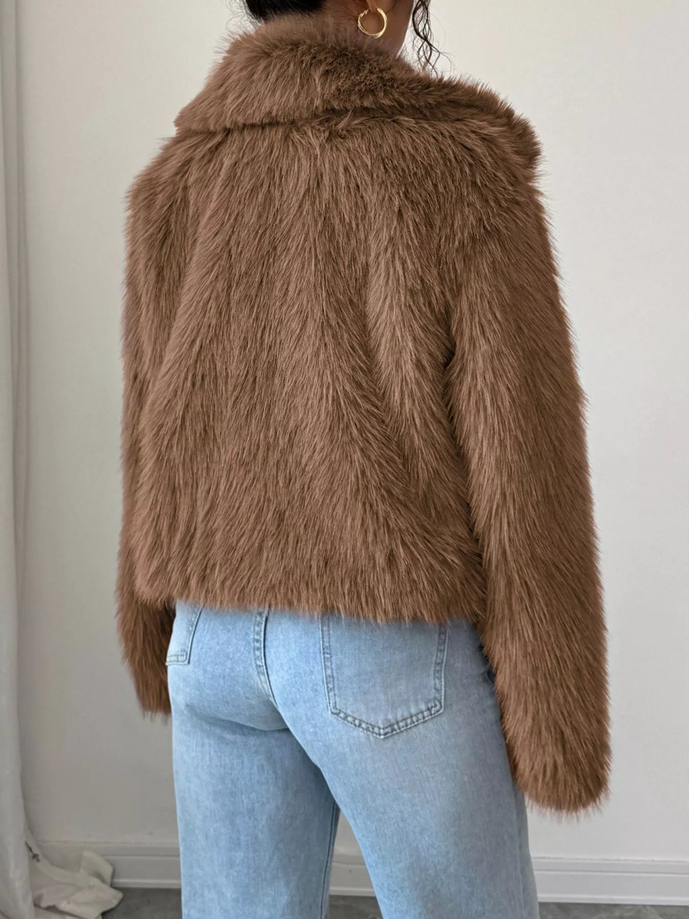 Fuzzy Zip Up Cropped Jacket | Jackets Daverri Fashions