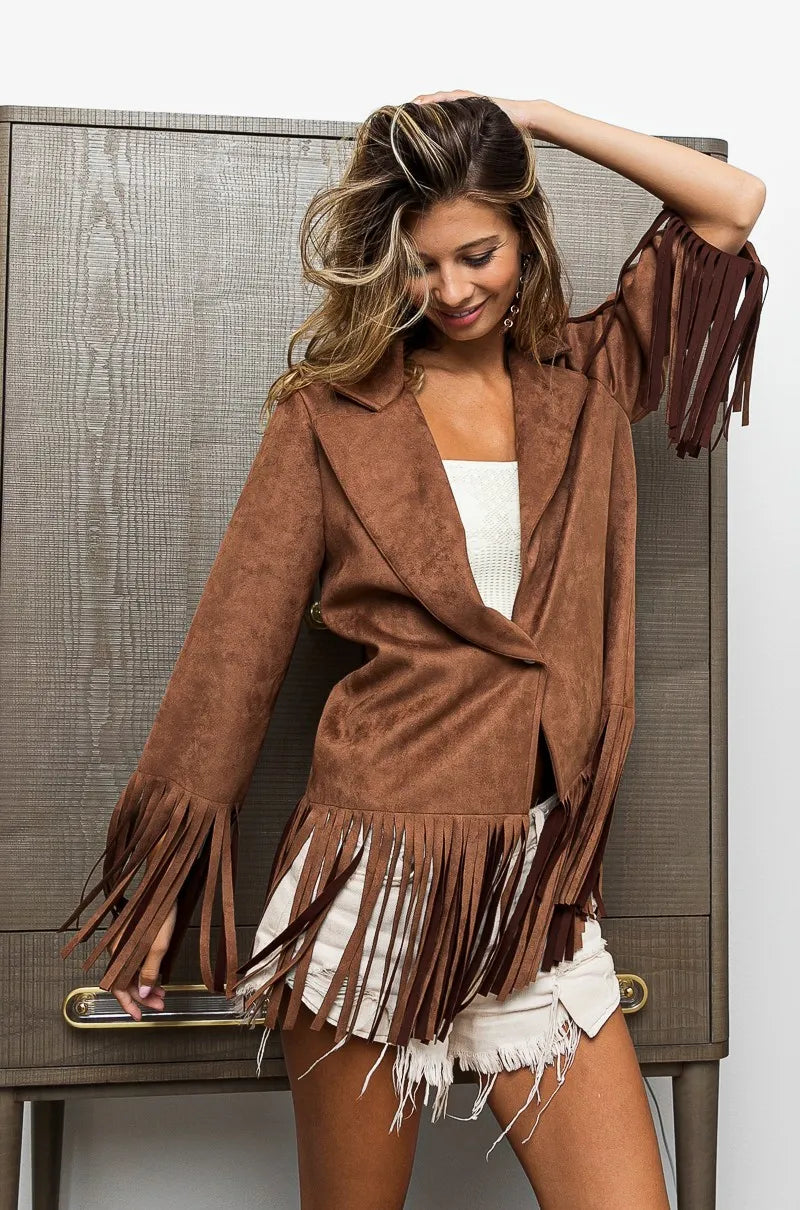 BiBi Single Blazer with Fringed Hem | Jackets Daverri Fashions