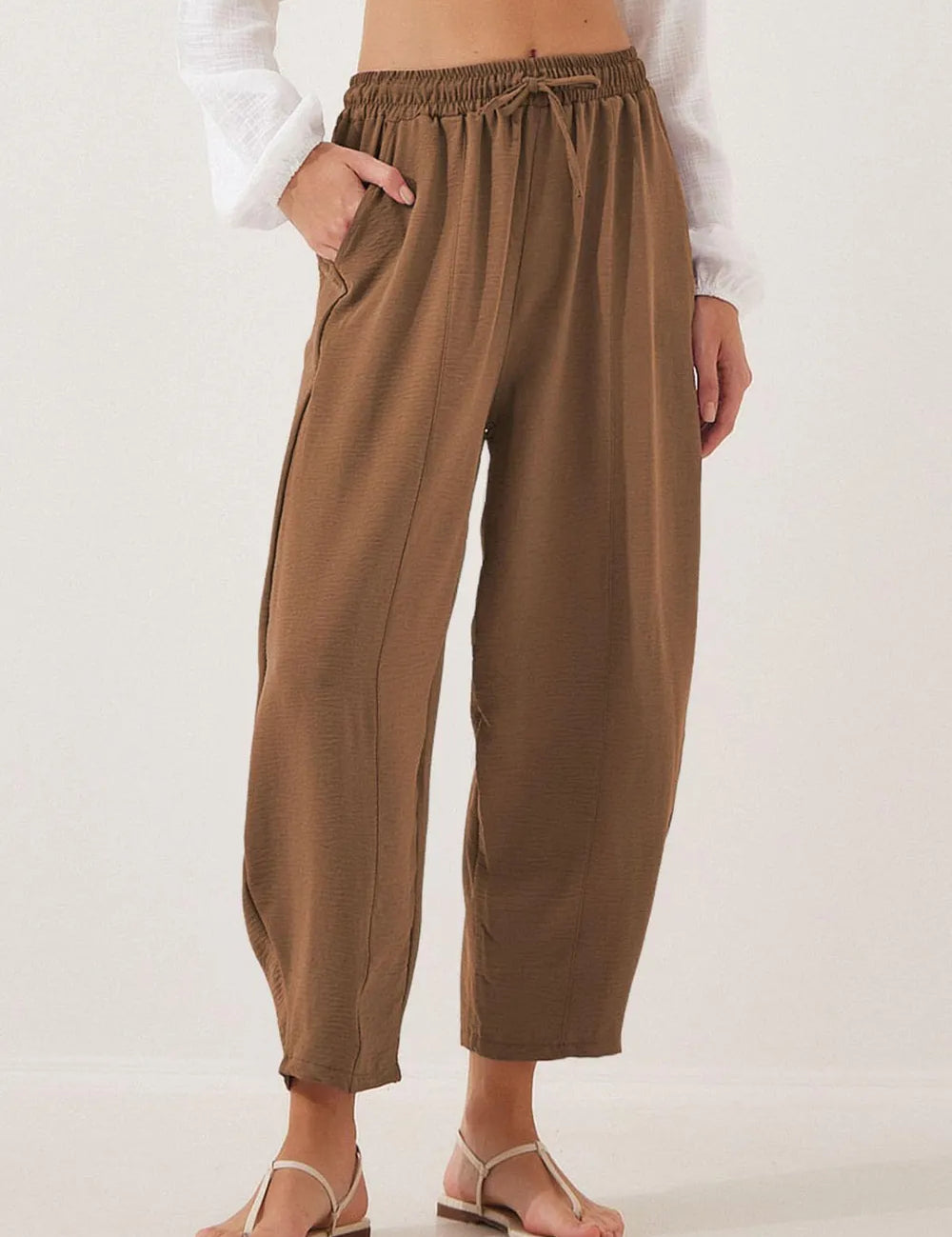Brown Full Size Drawstring Cropped Jogger Pants Plus Size | Pants Daverri Fashions
