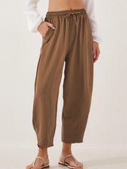 Brown Full Size Drawstring Cropped Jogger Pants Plus Size | Pants Daverri Fashions