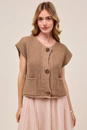 SO ME Big Metal Button Front Sweater Vest | Sweaters Daverri Fashions