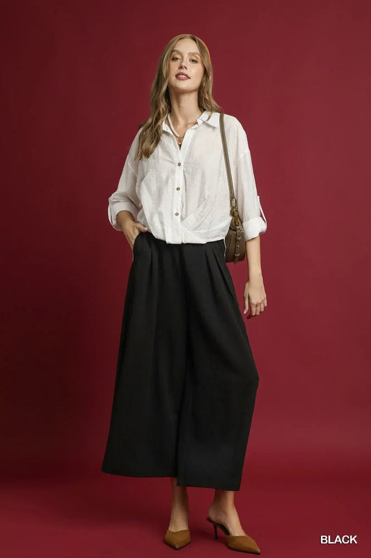 Umgee Elastic Waist Wide Leg Pants - DAVERRI FASHIONS