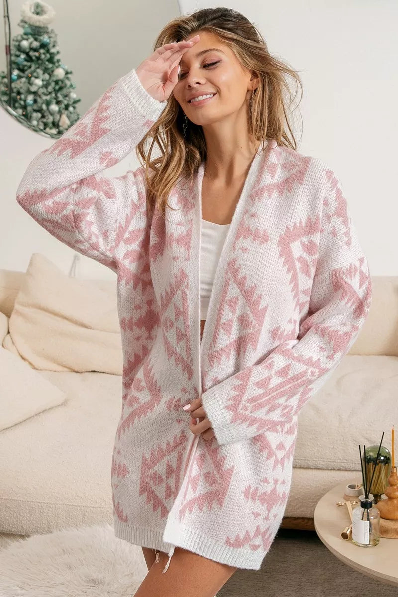 IVORY BiBi Aztec Pattern Open Front Cardigan | Cardigans Daverri Fashions