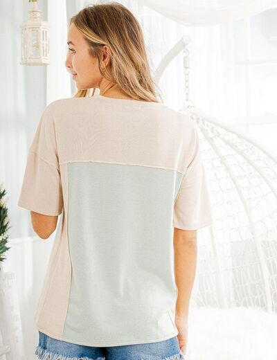 Heimish Contrast Round Neck Short Sleeve T-Shirt | T-Shirts Daverri Fashions