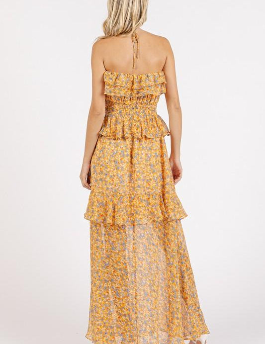 Mittoshop Ruffled Smocked Floral Halter Neck Maxi Dress | Daverri Fashions
